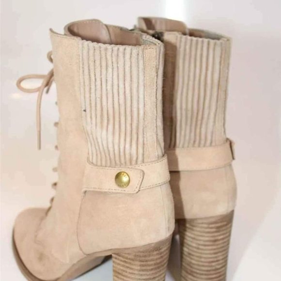 Michael Kors MK Designer Womens Beige Leather Booties Heels Boots Size 5.5 - Picture 6 of 8